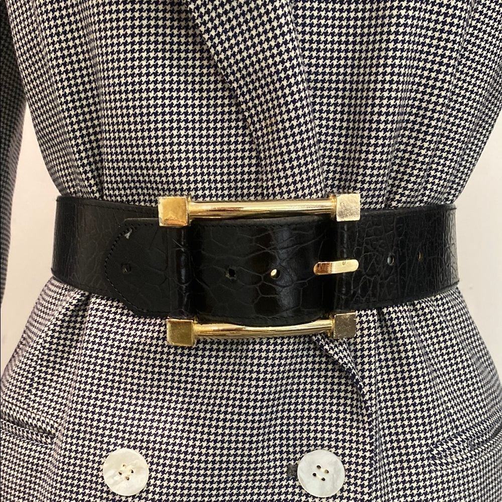 Black WIDE Belt with Croc design and Gold Buckle